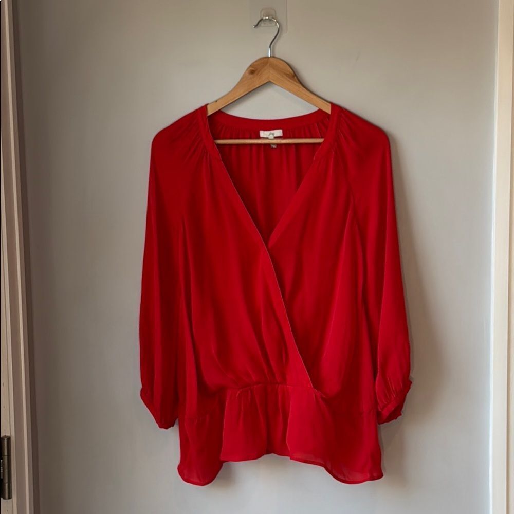 Joie Silk Red Blouse 3/4 Sleeve
